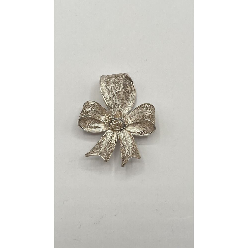 Antique Sterling Silver 925 Pin Topazio Portugal Filigree Ribbon Bow Open Work
